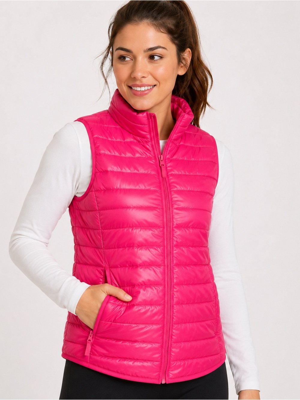 JoyLab‎ Quilted Packable Vest in Hot Pink
